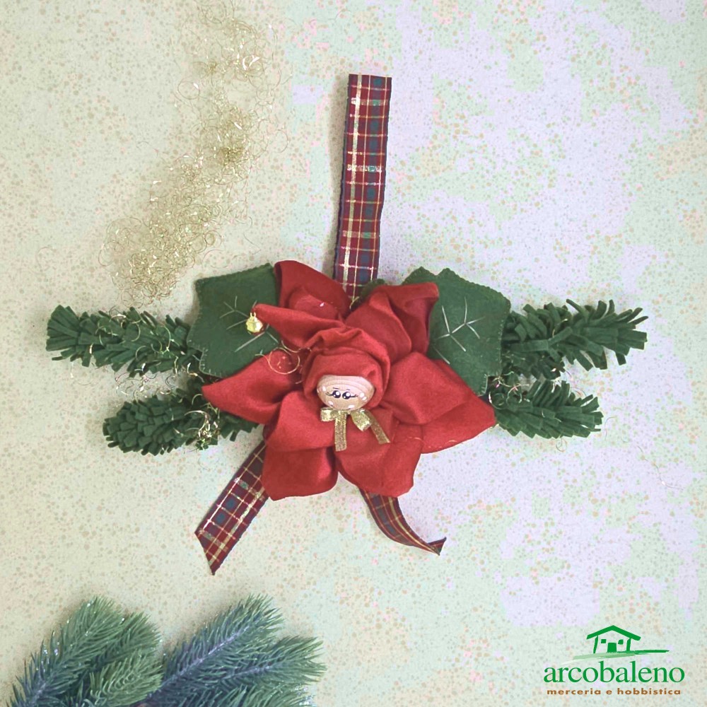 ANGIOLETTO SU STELLA DI NATALE TRE DIMENSIONI CON RAMOSCELLI DI PINO